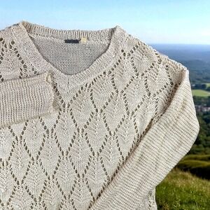 Black Swan Sweater Women S Cable Knit V Neck Ivory‎ Argyle Boho Resort Peasant